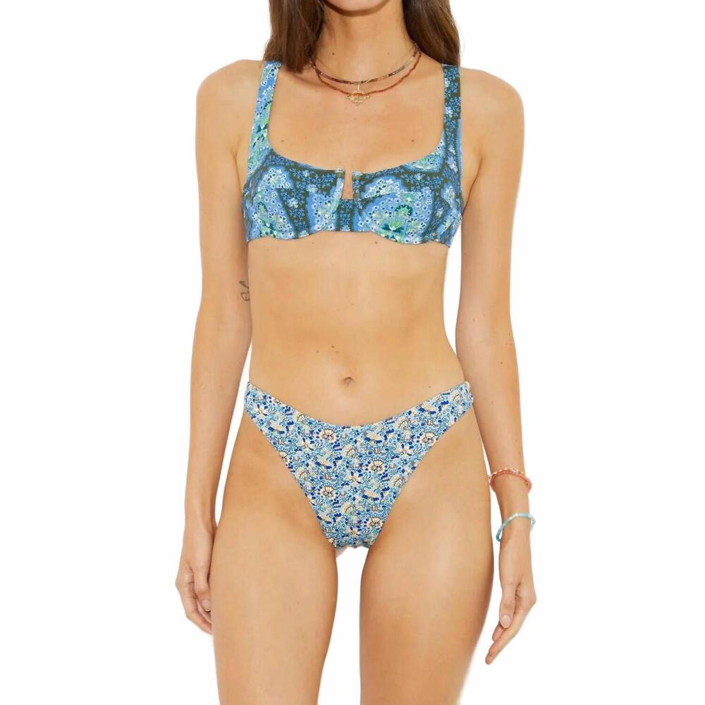 NEW BOTEH women's onda allez underwire and onda dalian pant set in blues patchwo